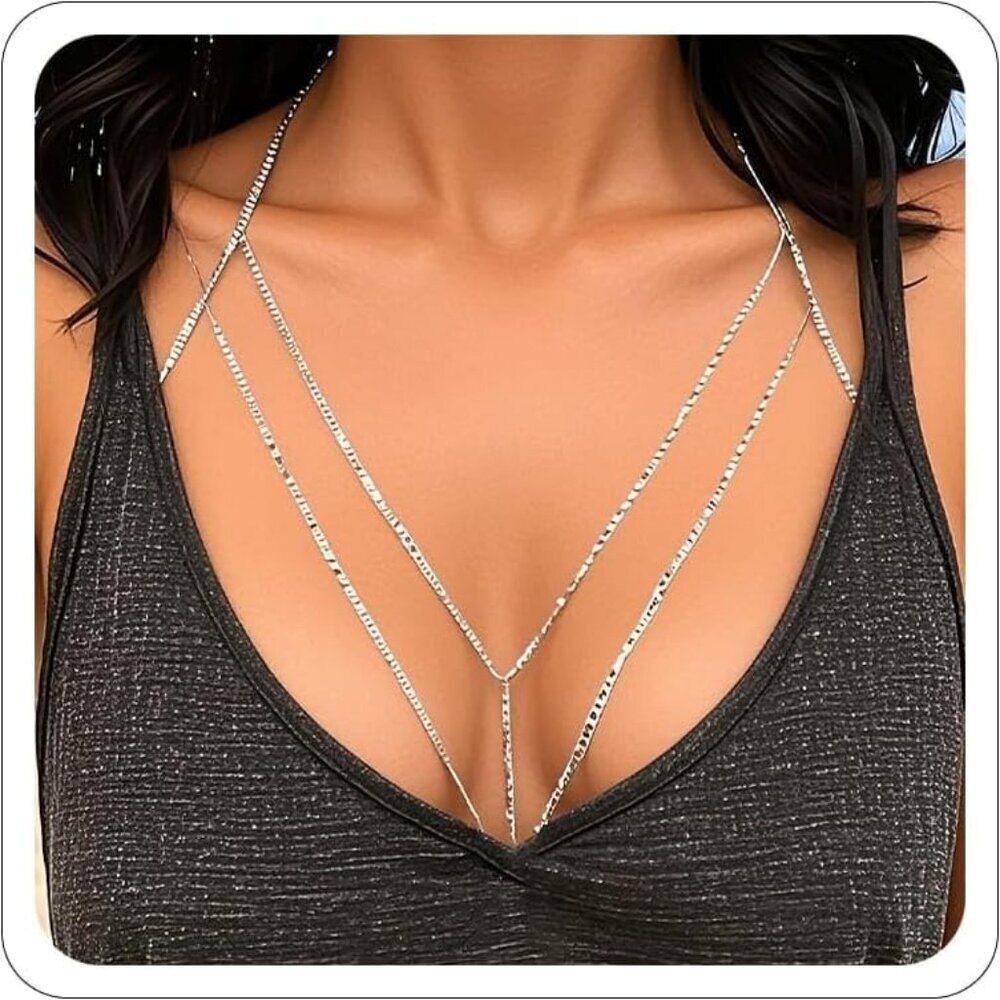 🆕Women Silver Body Jewelry Sexy Body Chain Waist Crossover Belly Chain Bikini